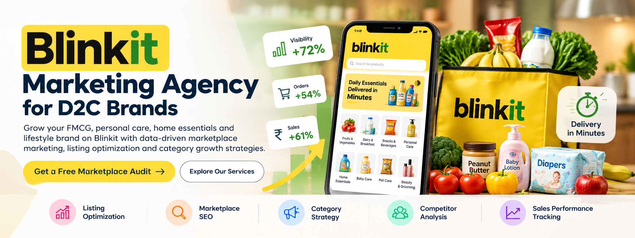 Blinkit marketing agency helping consumer brands improve marketplace visibility and sales growth in India